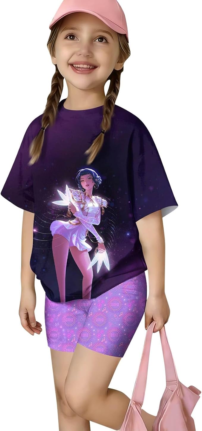 K-POP DEM0N Hunters Outfits for Girls, 2 Piece T-Shirts and Apparel Sets Birthday Gift