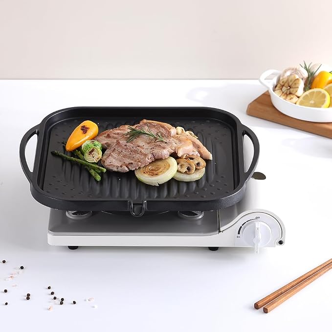 12in Nonstick BBQ Grill Plate – Cerastone Gold Marble Coated, Korean-Style Stovetop Griddle Pan for Indoor & Outdoor Cooking