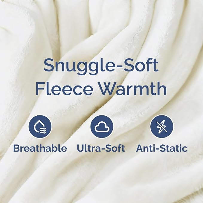 Fleece Blanket King Size - Ultra-Soft Warm Flannel Fleece Blanket - Ivory | Soft, Warm, Outdoor Picnic Blanket for Camping, Travel, Lightweight, Cozy, Anti-Static, Home Decor Gifts for Men & Women