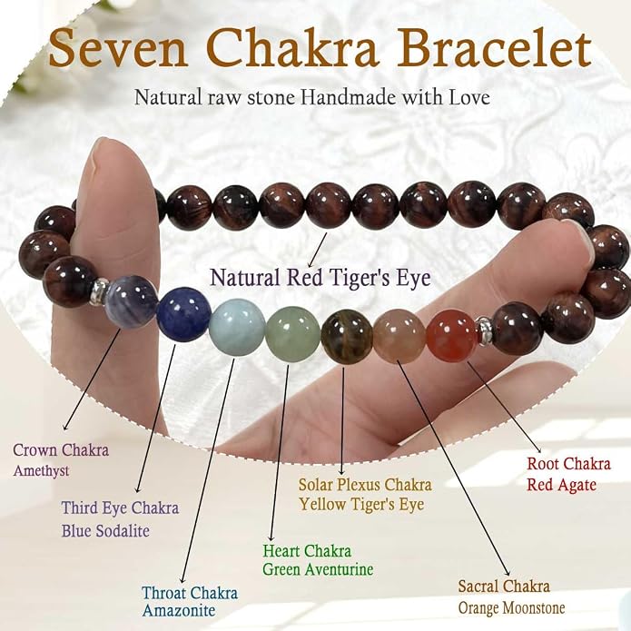 7 Chakra Bracelet for Women, Healing Stones for Anxiety Relief, Spiritual Crystal Energy Bracelet for Meditation, Relaxation Positive Vibes