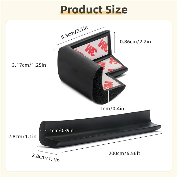 Corner Protector Baby, Baby Proofing Edge Corner Protector, Waterproof Soft Foam Cushion with Adhesive Tape (6.6ft Edge + 4 Corners),Wall Corner Protector for Fireplace, Table, Stair, Cabinet(Black)