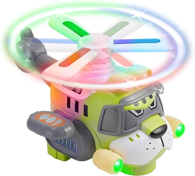 Tiger Style Kids Airplane Toy – Electric Helicopter Toy with Lights & Sounds, 360° Spinning Propeller, Bump-and-Go Action – Light-Up Toy for Toddlers Ages 3-7, Boys & Girls Birthday Gift
