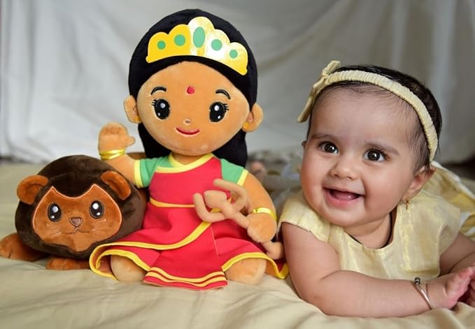 MODI TOYS Durga Devi (Small - 7 inch) Mantra Singing Plush Toy | Ideal for Newborns, Infants, Toddlers, Grandparents | Best for Diwali, Baby Shower, Birthday, Housewarming