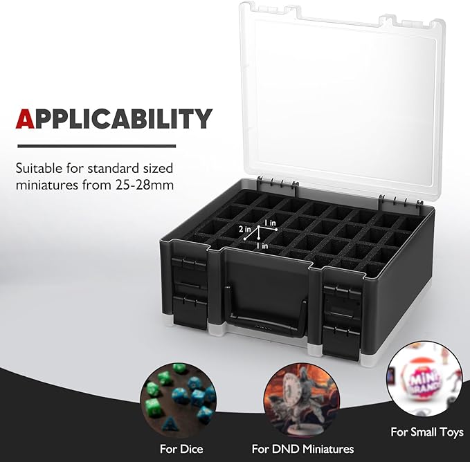 RISOU Sturdy Miniature Figure Storage Carrying Case for Standard Sized Figures - 128 Slot Miniature Figure Box Compatible with 40k,D&D and More.(CASE ONLY)