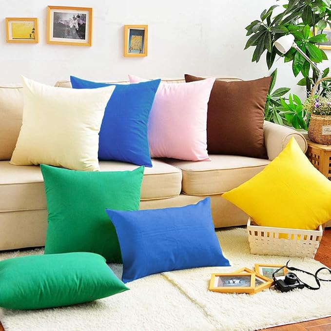 4-Pack 100% Cotton Comfortable Solid Decorative Throw Pillow Case,Thmyo Square Cushion Cover Pillowcase Sublimation Blank Pillow Covers DIY Throw Pillowcase for Sofa Bedroom(16x16 inch/ 40x40cm,Blue)