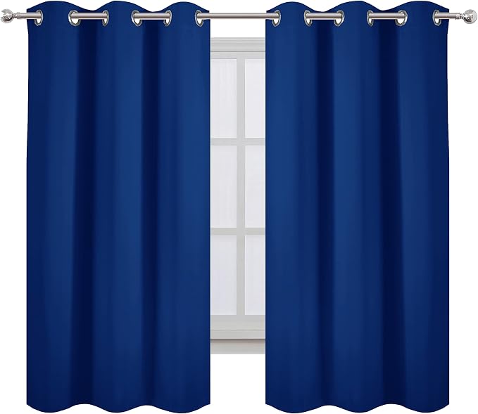 LEMOMO Blackout Curtains 40 x 63 inch/Royal Blue Curtains Set of 2 Panels/Thermal Insulated Room Darkening Bedroom Curtains