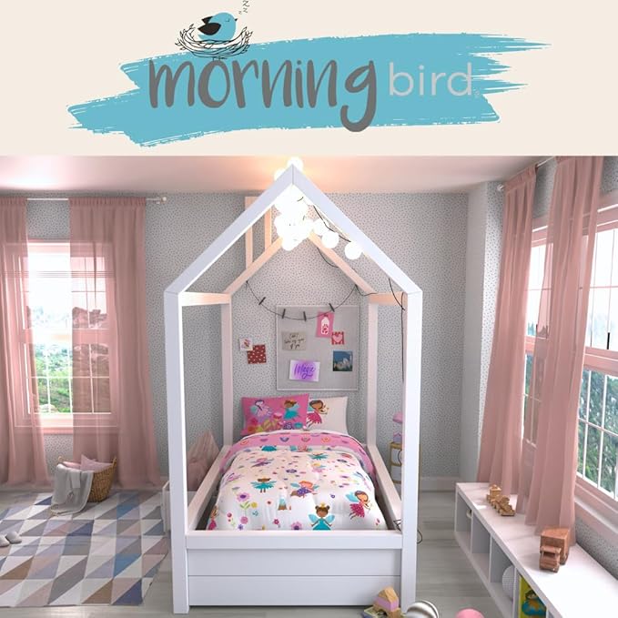 Morning Bird Princess Fairy Kids Bedding Super Soft & Cozy Reversible Microfiber Comforter and Sheet Set with Sham, 5 Piece Twin Size, By Franco