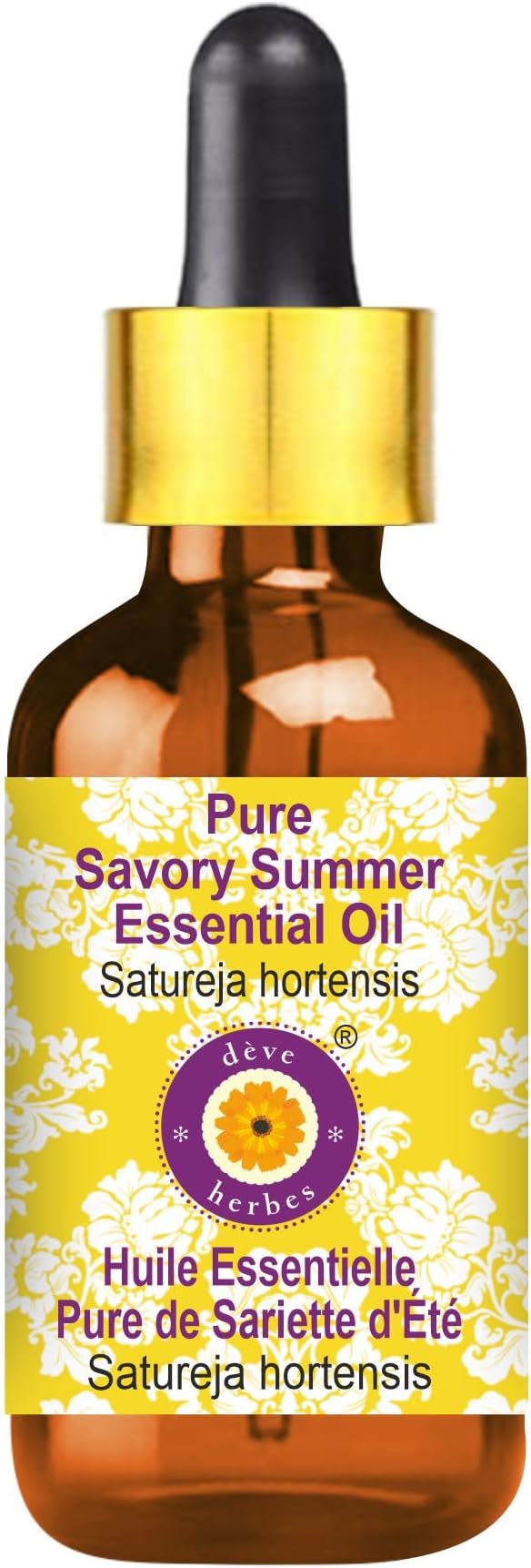 dève herbes Savory Summer Essential Oil (Satureja hortensis) with Glass Dropper | Pure | Non-Sticky | Non-Greasy | Lightweight | Men & Women | All Skin Types | Steam Distilled 15ml (0.5 oz)