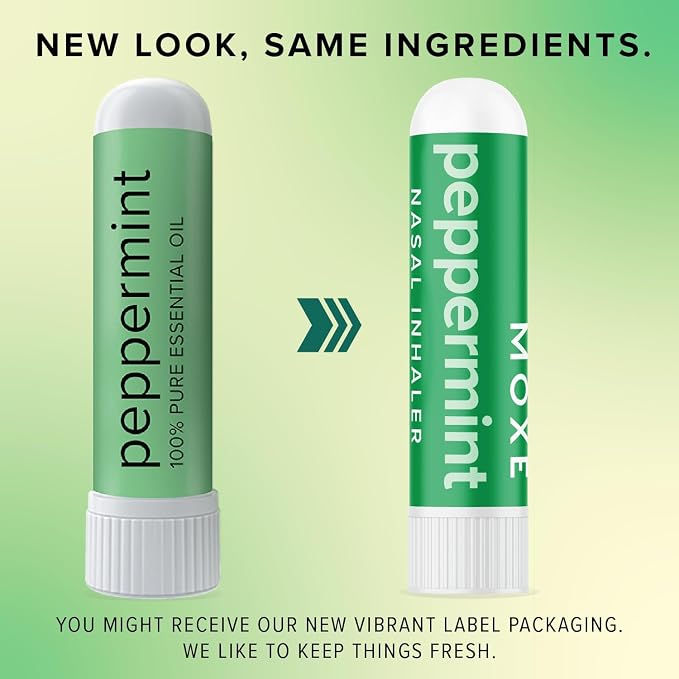 MOXE Peppermint Essential Oil Nasal Inhaler, Therapeutic No-Mess Aromatherapy, Cooling, Refreshing, Invigorating, Uplifts Mood and Positivity, Pure and Undiluted, Made in USA (3 Pack)