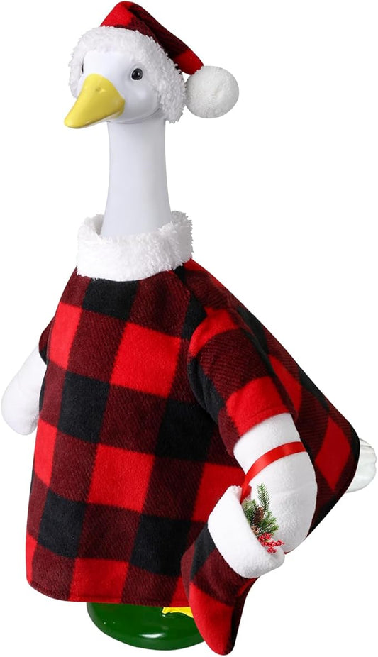 Porch Goose Christmas Outfits, Red and Black Buffalo Plaid Goose Clothes, Cute Goose Costume for 23" Geese Outdoor Patio Yard Decoration