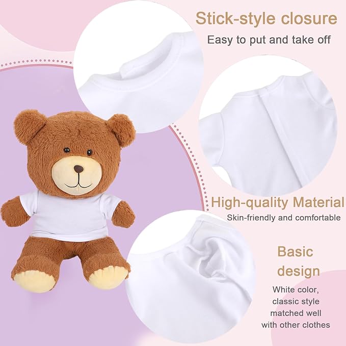 8 - Pack White Blank T - Shirts for 17 - 18 Inch Bears | Thick DIY Stuffed Animal Canvas Clothes (White)
