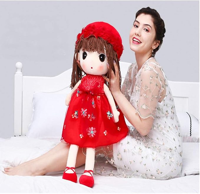 Tvoip Tulle Skirt Princess Plush Toy Phial Dolls Children Girls Doll Cute Little Girl Dolls, 18 Inch (Red)