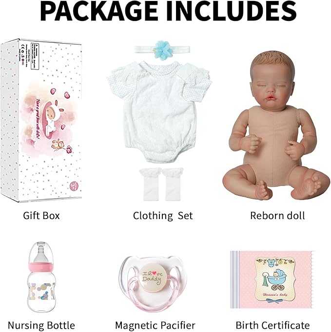 SCOM Reborn Baby Doll Girl 20" — Sleeping Newborn, Weighted Soft Cloth Body & Soft Vinyl Limbs, Hand-Painted Hair, Hand-Rooted Lashes, Magnetic Pacifier, Gift Box, Fits 0–3M Clothes, ASTM F963/EN71
