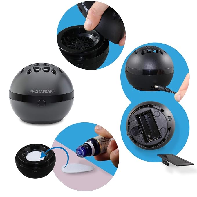 AromaPearl Electric and Battery Operated Personal Aromatherapy Diffuser Great for The Home, Office and for Travel (Black)