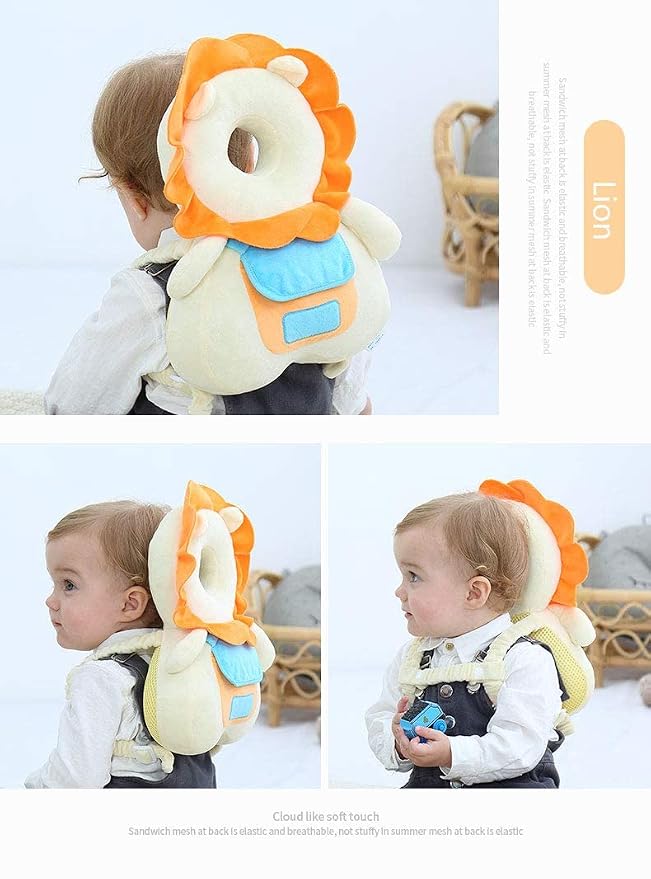 Baby Head Protector, Adjustable Baby Head Protection Backpack with Baby Knee Pads for Walking & Crawling, Soft, Breathable and Wearing Safety Baby Head Protector - Lion