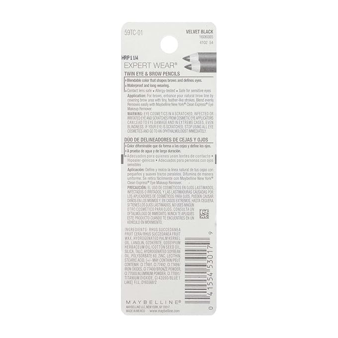 Maybelline New York Expert Wear Twin Brow and Eye Pencils, 101 Velvet Black, 0.03 Ounce (Pack of 6)