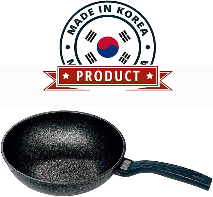 8" Wok Non-Stick Cooking Frying Pan Pot, 5 Layer Marble Coating, Made In Korea
