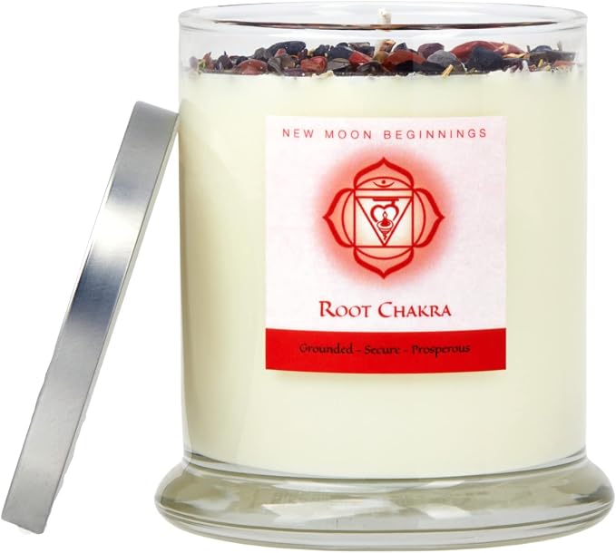 Root Chakra Candle by New Moon Beginnings - Chakra Candles - Herb, Flower, & Crystal Candles - Aromatherapy Candles - Soy Candle