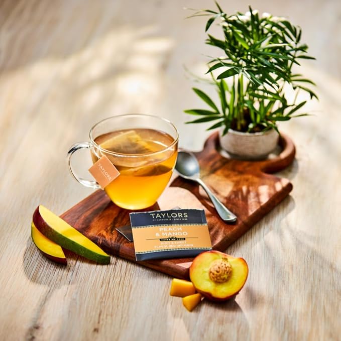Taylors of Harrogate Peach & Mango, Herbal Tea, Individually Wrapped Teabags, 20 Count (Pack of 6), Juicy, Smooth, and Subtly Sweet, Caffeine-Free, Enjoy Hot or Iced, 120 Teabags Total
