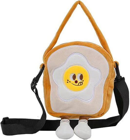 Bread Slice Crossbody Bag for Teens Girls Women, Mini Kawaii Cute Shoulder Purse with Zipper, Funny Food Plush Gift