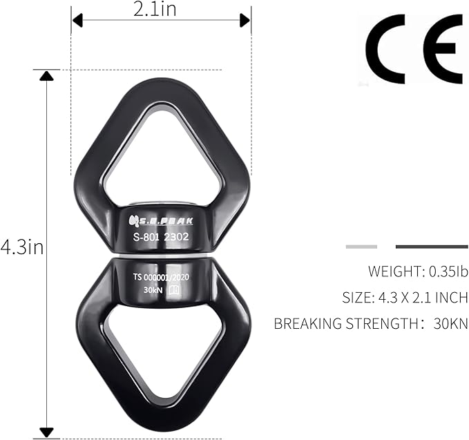 30kN Swing Swivel, CE Certified 360°Rotational Device, Silent Hanging Accessory for Tree Swing, Aerial Dance