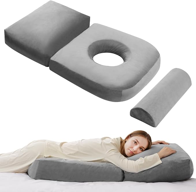 Pregnancy Pillows for Sleeping, 44.5 Inch Pregnancy Massage Pillow Full Body Pillow with Leg Pillow & Removable Cover - Support for Back, Legs, Belly, HIPS for Pregnant Women (Dark Grey)