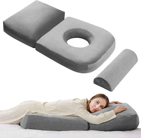 Pregnancy Pillows for Sleeping, 44.5 Inch Pregnancy Massage Pillow Full Body Pillow with Leg Pillow & Removable Cover - Support for Back, Legs, Belly, HIPS for Pregnant Women (Dark Grey)