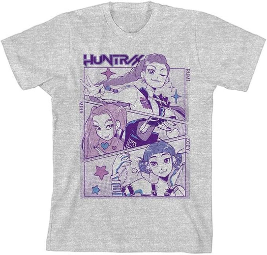 Kpop Demon Hunters Panel Art Huntrx Youth Light Green Crew Neck Short Sleeve T-Shirt