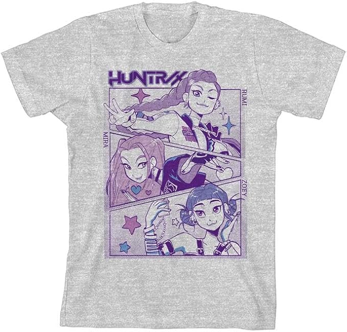 Kpop Demon Hunters Panel Art Huntrx Youth Light Green Crew Neck Short Sleeve T-Shirt