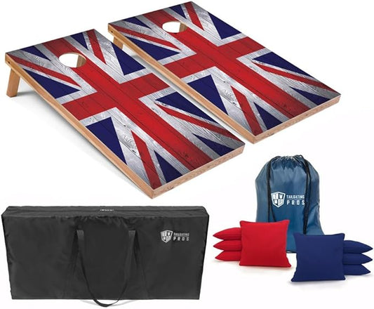 Tailgating Pros Regulation Cornhole Boards Flag Set - Includes 8 Bean Bags, Carrying Cases, and 4'x2' Corn Hole Toss Game