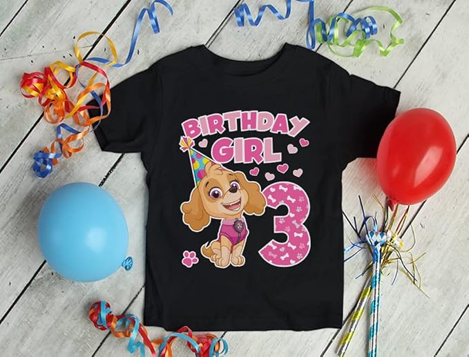 Tstars Skye Birthday Girl 3 Gifts for Three Years Old Bday Paw Patrol Theme Party Toddler Kids Girls Fitted T-Shirt A51144d