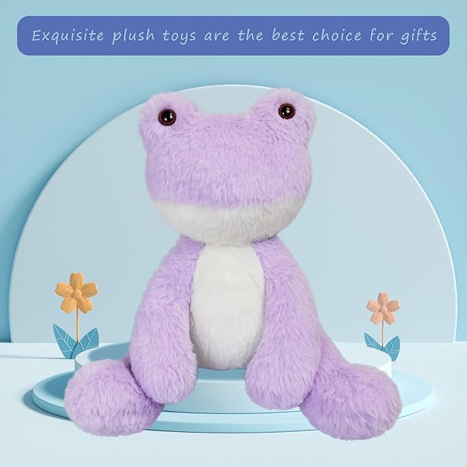 Purple Frog Stuffed Animal, 8.5 Inches Plush Frog Toy, Soft Cuddly Plushie Hugger Toy for Boys Girls, Gifts for Kids or Girlfriend
