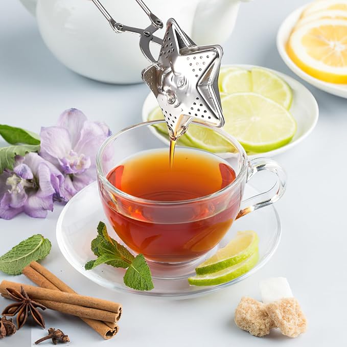 Garneck 4 Pcs Tea Infuser Spoon Set: Loose Leaf Strainer Stainless Steel Snap Ball Steeper with Moon Star Shape for Teapot Cup Mug Office Home Restaurants Gift for Tea Lovers