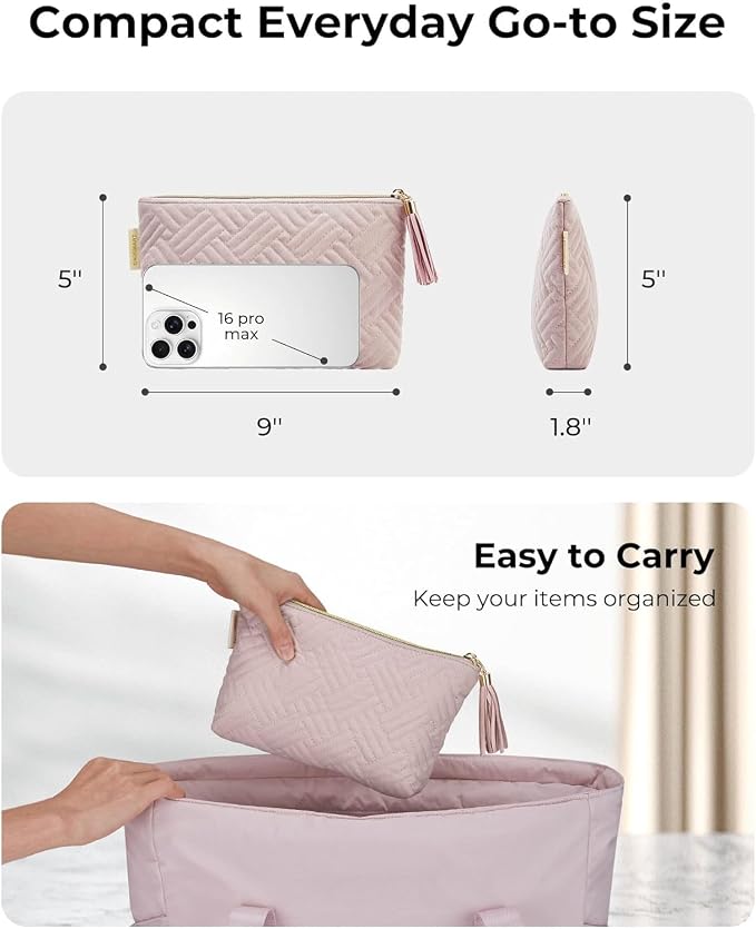 BAGSMART Small Makeup Bag, Elegant Cosmetic Pouch with Tassel, Soft Water-Resistant Travel Organizer for Women, Cosmetics & Everyday Essentials