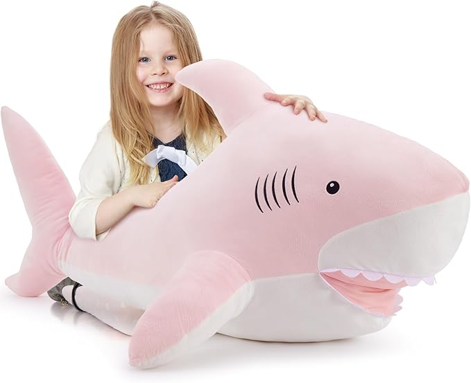 MaoGoLan Giant Shark Stuffed Animal, 51“ Large Stuffed Shark Plush Pillow for Kids Boys Girls Gift, Pink