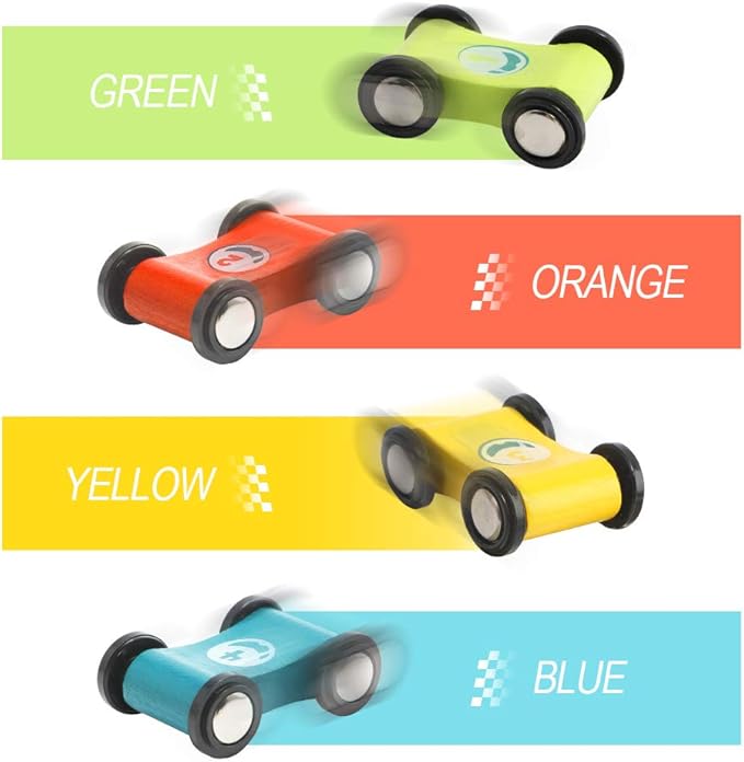 TOP Bright Toddler Wooden Race Track Car Ramp Toys for 1 2 Year Old Baby Motor Skills Race Tracks Car Ramp Vehicle Playsets with 4 Mini Cars and 1 Car Garage