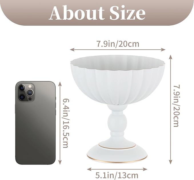 Sziqiqi White Urn Vase for Centrepieces, Wedding Compote Vase, 2Pcs | 7.9in Tall Metal Flower Arrangements, Vase for Centrepieces Floral Planter, Decorative Footed Bowl, For Party, Event