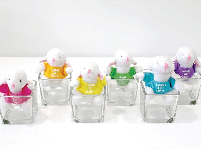 Fun Express Lamb Stuffed Animal 12 Pack - Mini 4" Sheep Plush with Lamb of God T-Shirts | Christian Gifts Bulk for Baptism Party Favors, Sunday School Supplies & Jesus Toys for Kids Religious Events