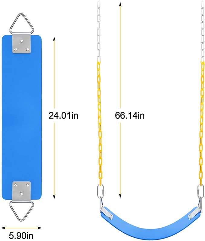 AGPTEK 2 Packs Swing Sets, Seat with 66 Inch Anti-Rust Chains Thermoplastic Coated, Support 250lb, Cushion Accessories Replacement with Snap Hooks for Outdoors, Playground, Jungle Gym (Blue)