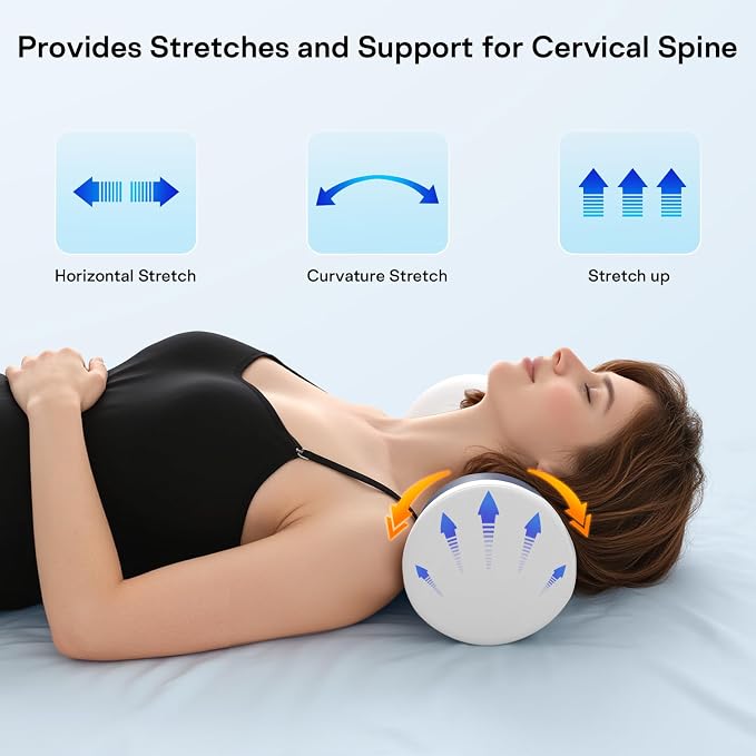 Neck Roll Pillow - Cooling Cover Round Neck Pillow for Sleeping - Memory Foam Cervical Support Pillow - Ergonomic Cylinder Pillows for Neck, Leg, Back, Yoga, Relaxing (Blue White)