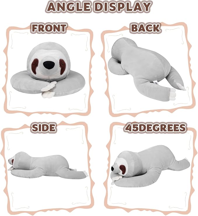 My OLi 24'' Sloth Stuffed Animal Pillow Plush Toy Cuddle Pillow Plushies Stuffed Sloth Plush Pillow Soft Hugging Pillow Plush Toys Gift for Kids Adults