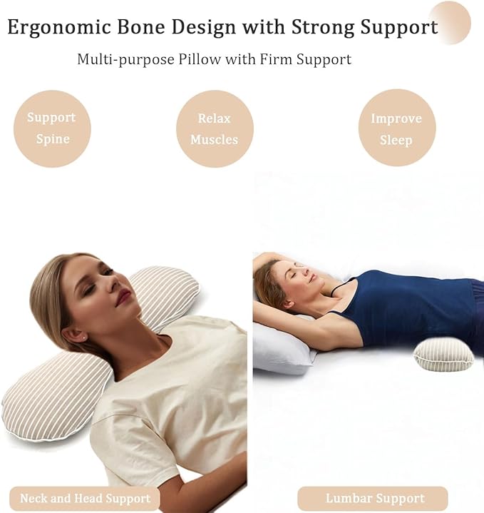 Buckwheat Hulls Pillow for Sleeping, Neck Support Cooling Cervical Pillow, Breathable Adjustable Firm Ergonomic Neck Pillow for Recliner for Back and Side Sleepers Break, Kakhi 19" x7”