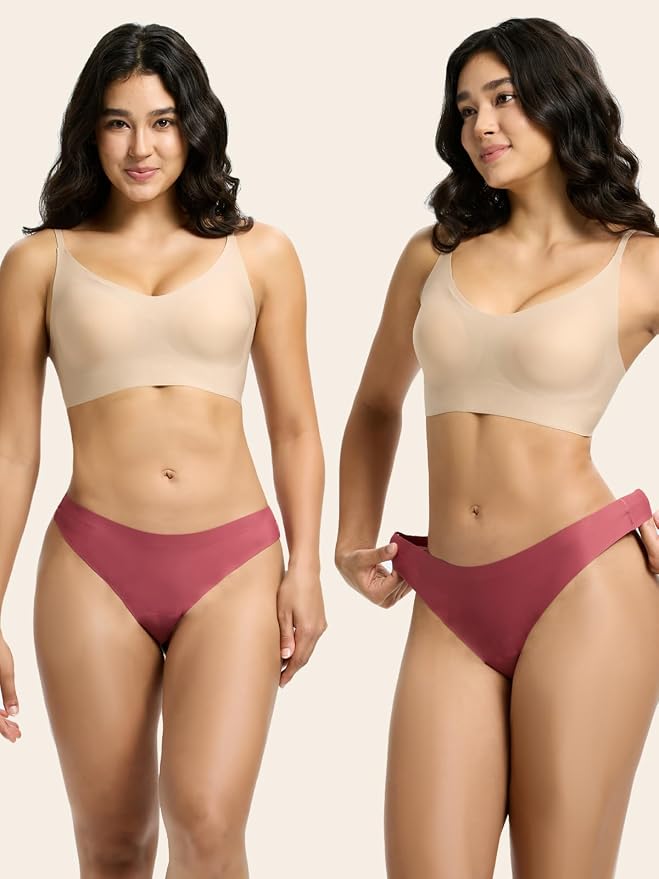 Seamless Thong Period Underwear for Women Teens Light Flow Moisture Wicking Side Leak Prevention Panties 3 Pack