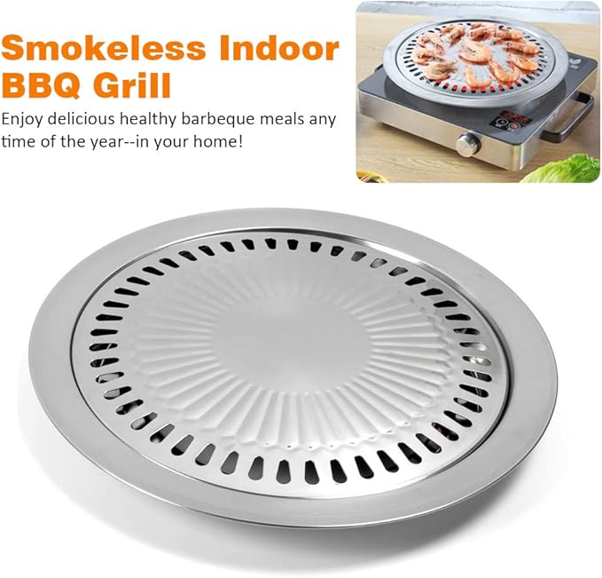 Korean BBQ Grill Pan Stainless Steel Round Stovetop Pan 11.81 In | Ideal for small-batch indoor grilling of meats and vegetables on compatible stovetops or hot plates