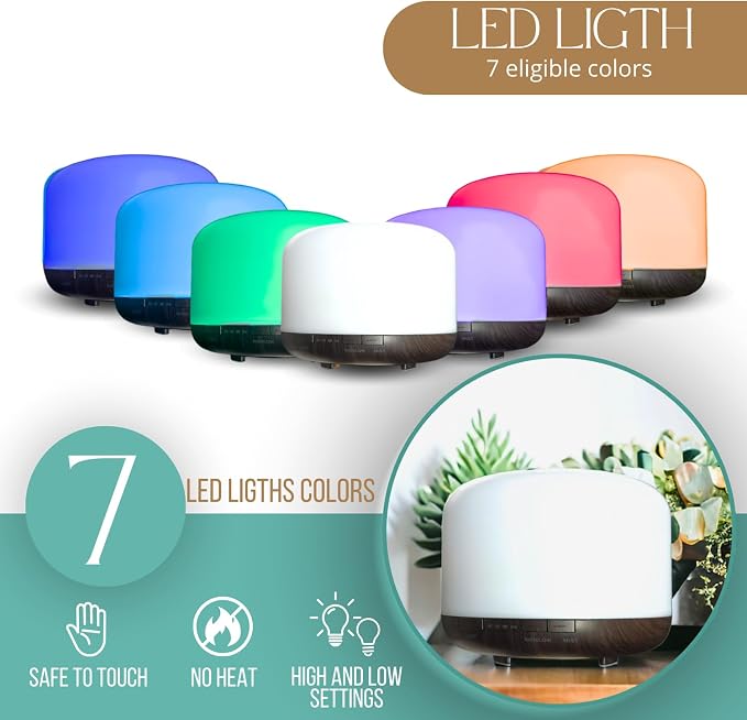 Mystic Romance Essential Oil Diffuser, 500ml Aromatherapy Humidifer and Nigth Ligth for Relaxing Atmosphere in Home Office Yoga and Spa, for Everyone, Auto-Off Safety Switch. Dark Wood