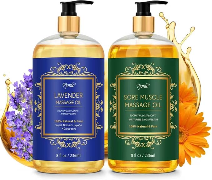 Pjordo 2 Pack Body Massage Oil for Massage Therapy, Sore Muscle Arnica Oil & Lavender Massage Oil for Pain Relief, Massage Relaxing Oil for Calming, Soothes Joints & Muscle, Spa Gift for Him Her