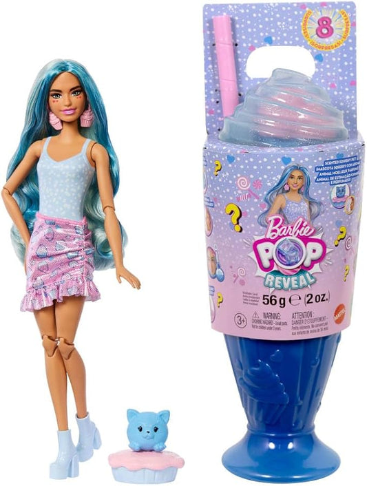 Barbie Pop Reveal Series Fashion Doll & Accessories Set, Treat Series, Cool Cupcake Theme with Pet, 8 Surprises Include Color Change