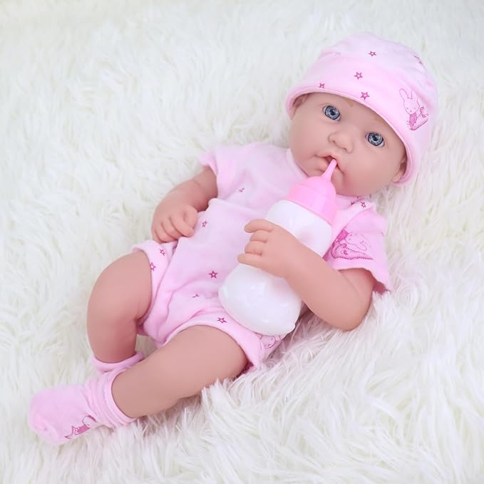 UNICORN ELEMENT 14 Inch Reborn Baby Girl Doll with Baby Doll Clothes and Accessories, Reborn Vinyl Body 14” Dolls Playsets, with Pacifier, Feeding Bottle Etc,Gift for Girls Toddlers 3+