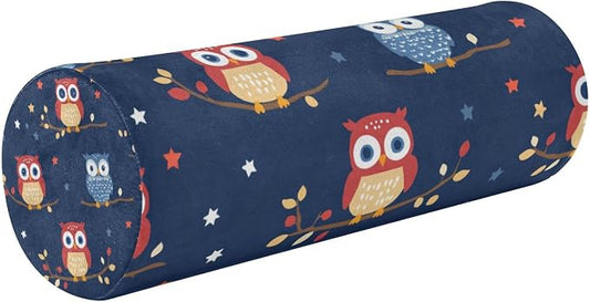 July 4th Owls Branch White Dark Blue Neck Roll Pillow Bolster Round Health Memory Foam Long Cervical Cylinder Pillows with Removable Washable Cover for Body Bed Legs Back Yoga