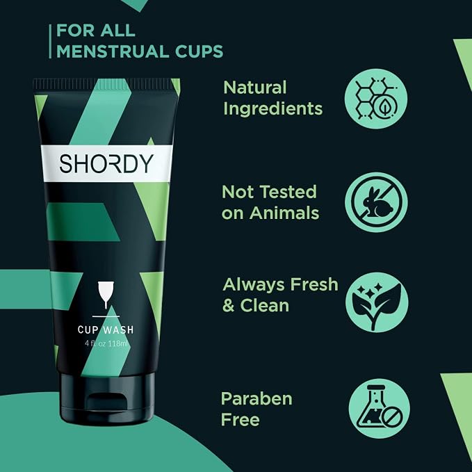 SHORDY Menstrual Cup Wash and Disc Cleaner – Premium pH Balanced Unscented Feminine Care Soap – Concentrated Cleansing Gel for Medical-Grade Silicone Cups & Period Discs – 4oz (Jabón Neutro)